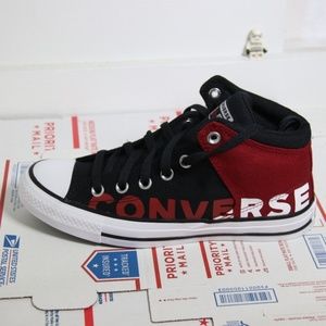 converse red black shoes